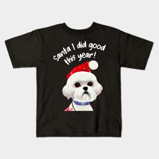 Funny Christmas Shih Tzu Wish You A Merry Xmas Crusty White Dog with Santa Kids T-Shirt